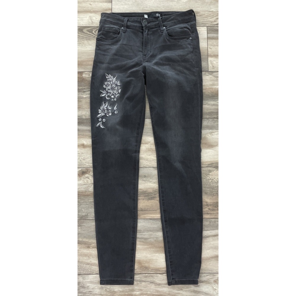 KUT from the Kloth Mia Toothpick Skinny High Rise Black Floral Jeans 6